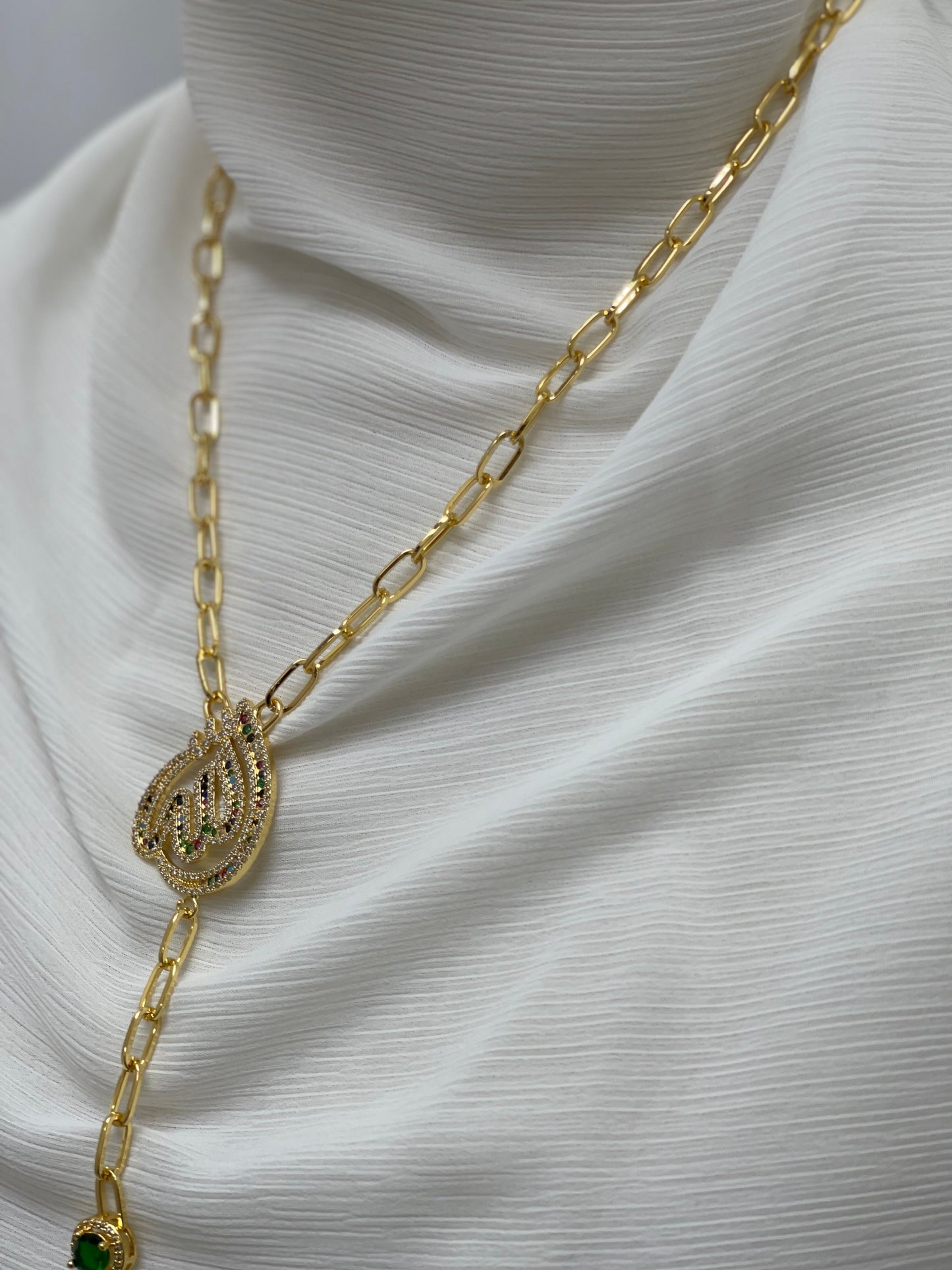 Gold chain Allah name necklace with intricate pendant design from Palestinian Elegance accessories