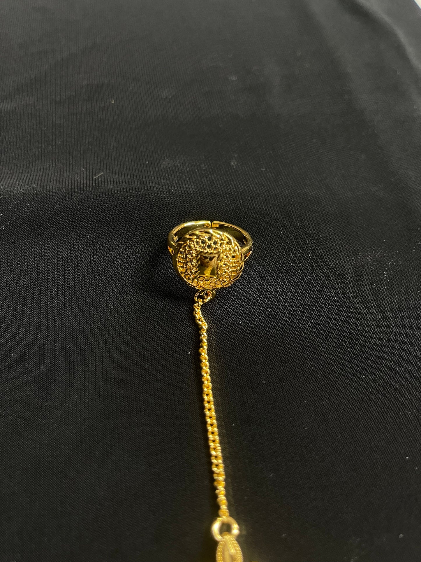 Imitated Gold Bracelet with Ring Design featuring intricate chain and detailed ring from Palestinian Elegance