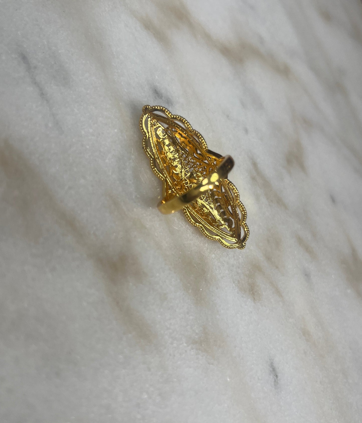 Plated gold ring for women with intricate filigree design by Palestinian Elegance