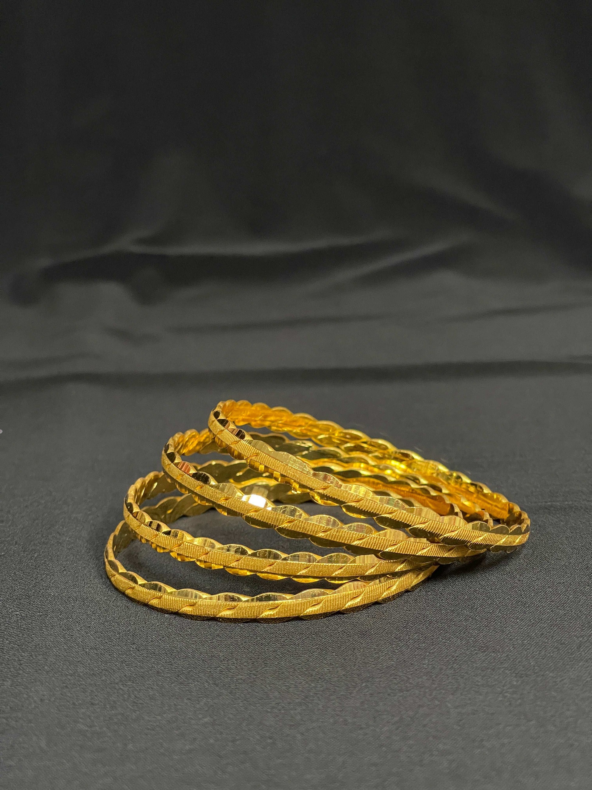 4 Slalat Mjadal Imitated Gold Bracelets Elegant Cultural Accessory Set