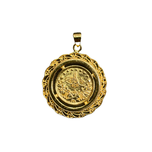 Palestinian Elegance imitated gold elegant gold necklace pendant with intricate circular design