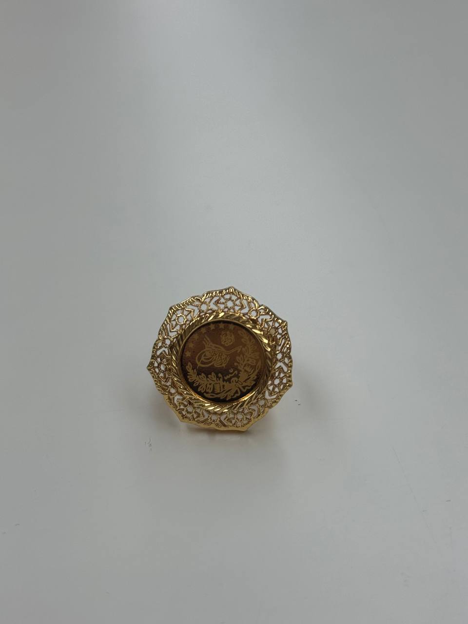 Palestinian Elegance falahi ring gold plated with intricate filigree design and central engraved detail