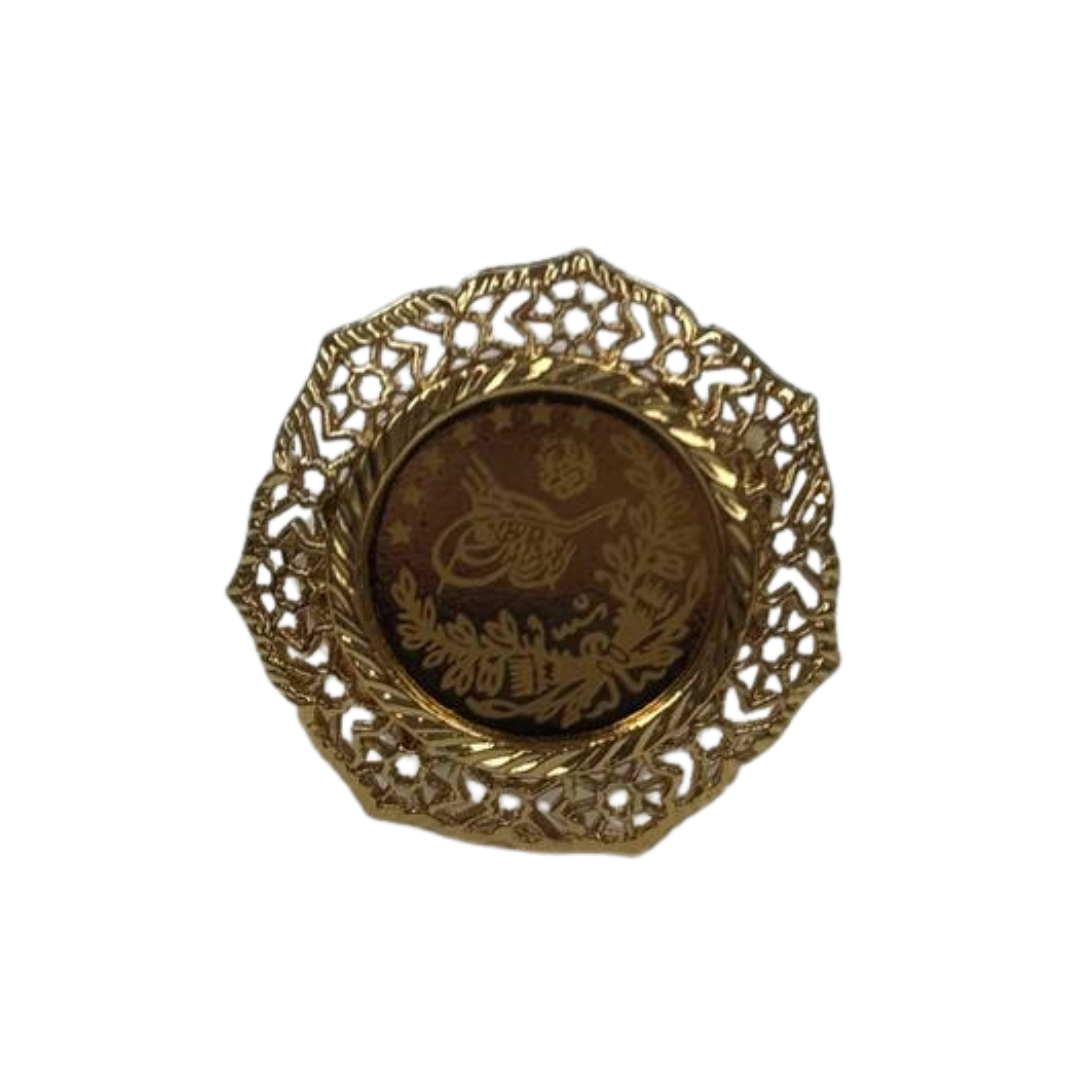 Palestinian Elegance falahi ring gold plated with intricate filigree design and engraved center