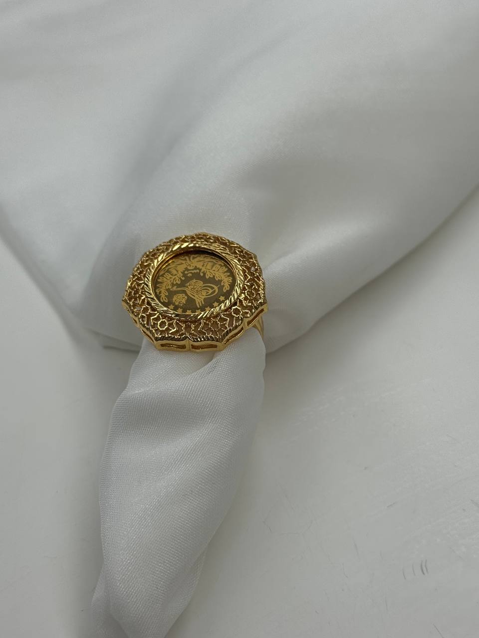 Palestinian Elegance falahi ring gold plated imitation gold with intricate embossed design