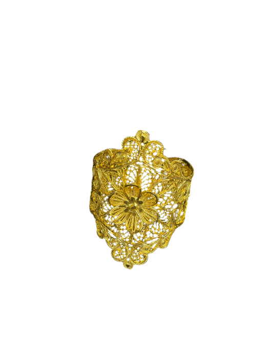 Palestinian Elegance Flower Cuff Bracelet with imitated Gold featuring intricate floral filigree design