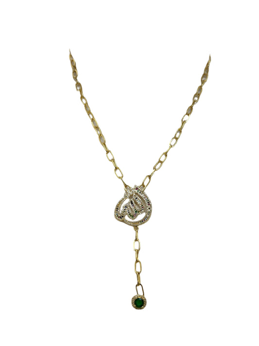Delicate Allah name necklace from Palestinian Elegance with gold chain and emerald pendant charm