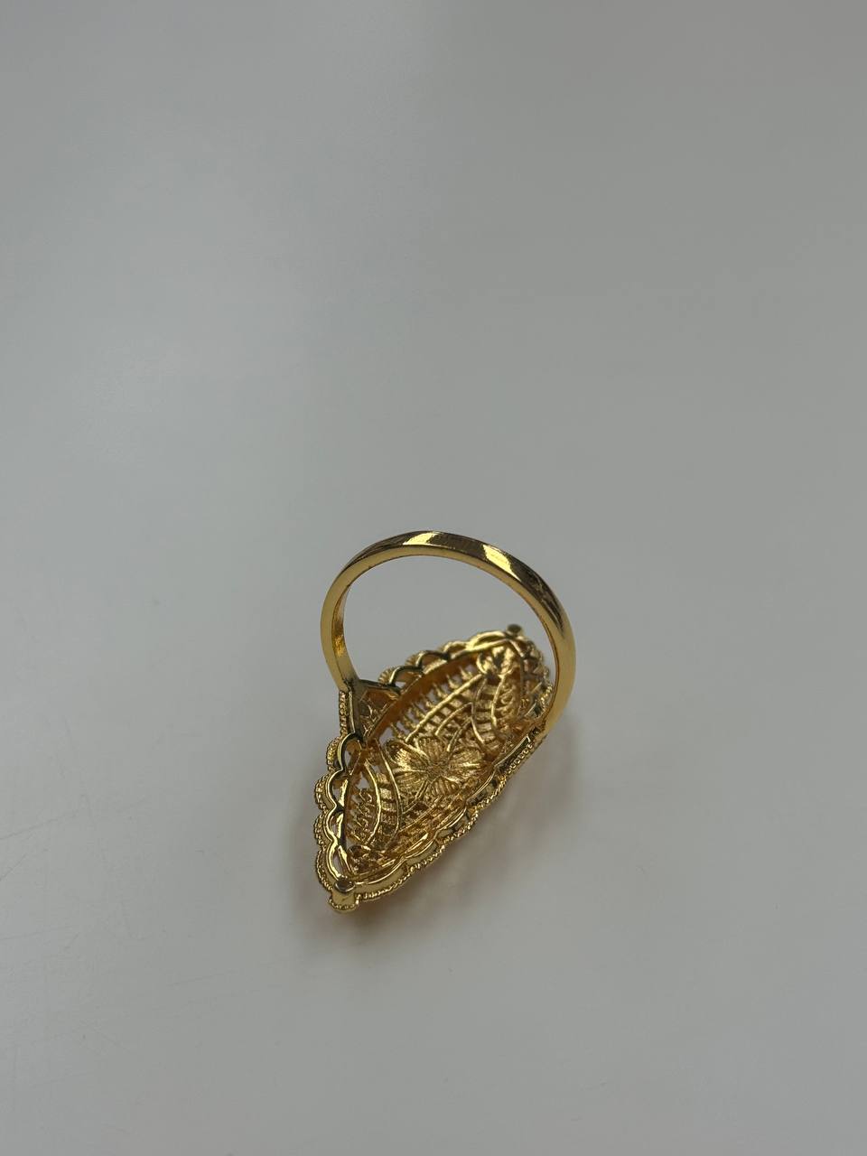Imitated gold ring by Palestinian Elegance featuring a unique flower ring design with intricate detailing