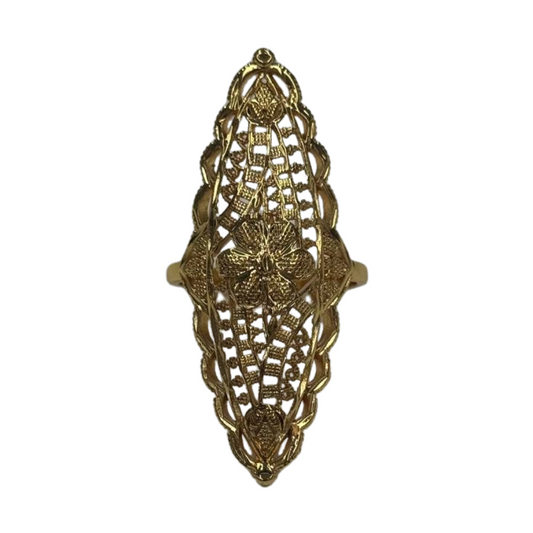 Palestinian Elegance imitated gold ring with unique flower ring design and intricate filigree details