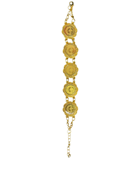 Palestinian Elegance imitated gold bracelet for women with intricate coin design and adjustable chain