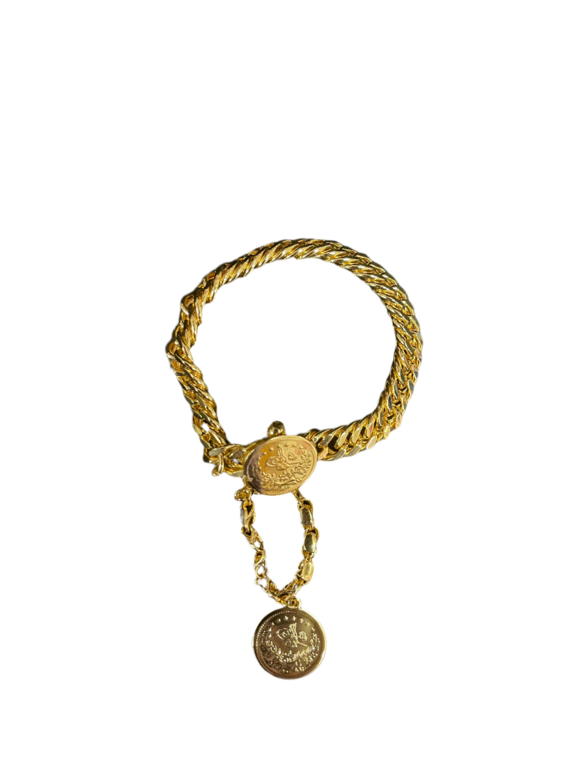Imitated Gold Chain Bracelet with Extended chain and round pendant by Palestinian Elegance