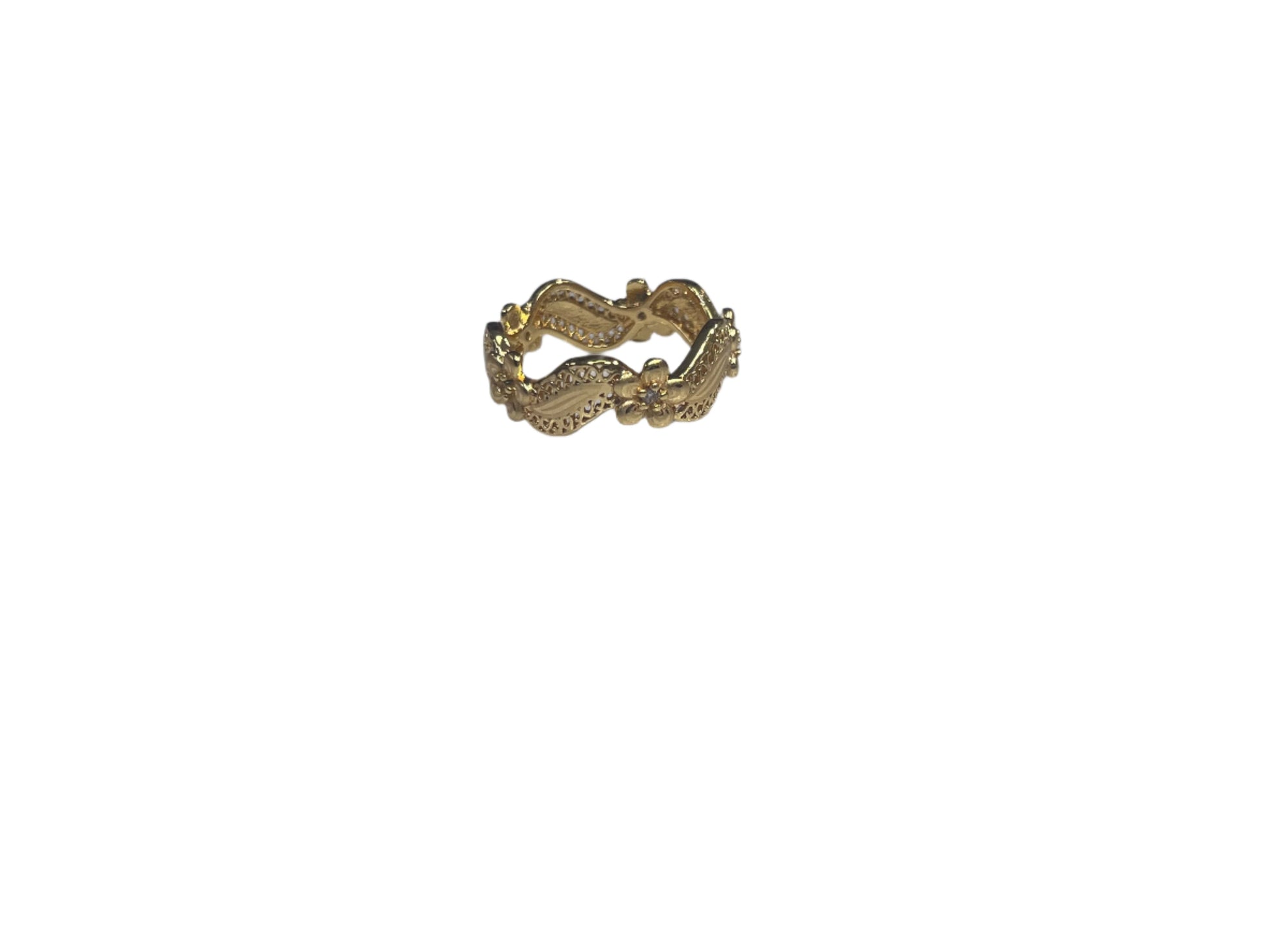 Palestinian Elegance Imitated Gold Curved Ring with Flower Design featuring intricate floral patterns
