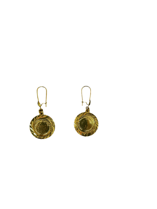 Palestinian Elegance imitated gold earrings round coin design with hook clasp