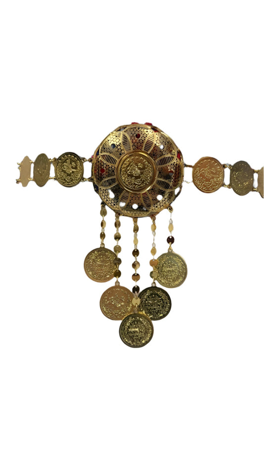 Palestinian Elegance imitated gold lera waist belt with intricate coin and medallion design