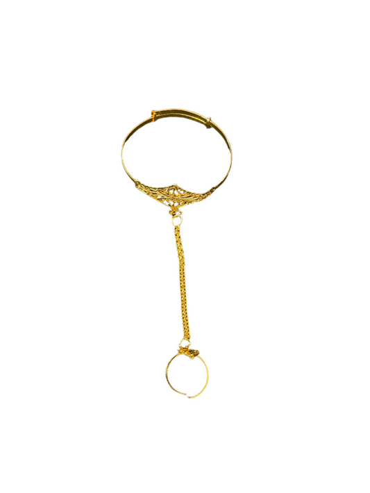 Kids Imitated Gold Bracelet with Adjustable Ring featuring delicate chain and intricate design by Palestinian Elegance