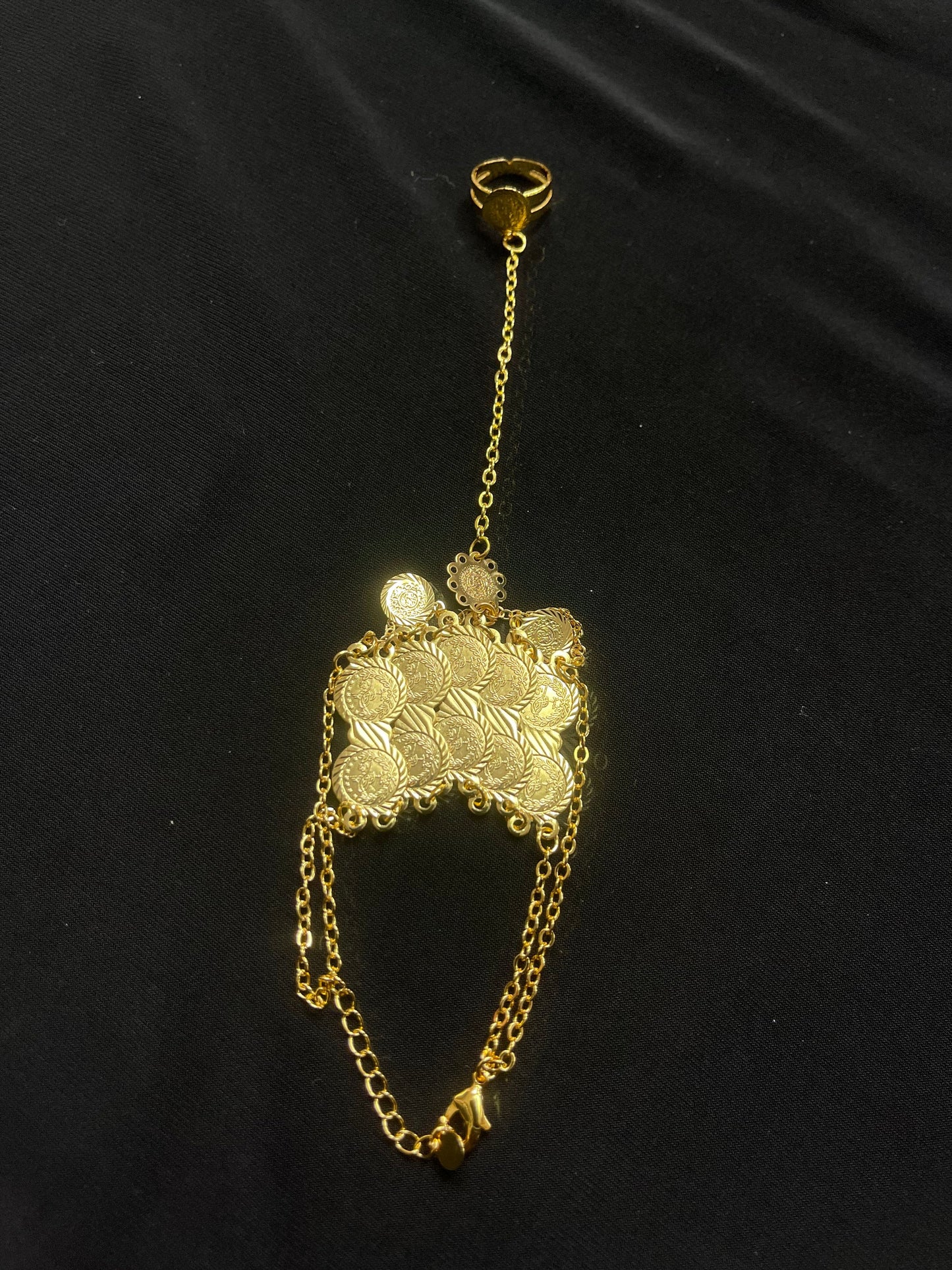 Kids Imitated Gold Bracelet With Ring Set by Palestinian Elegance featuring delicate gold chains and coin charms