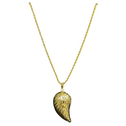 Palestinian Elegance imitated gold Large Almond Pendant necklace with detailed leaf design