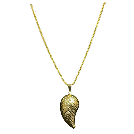 Palestinian Elegance imitated gold Large Almond Pendant necklace with textured leaf design