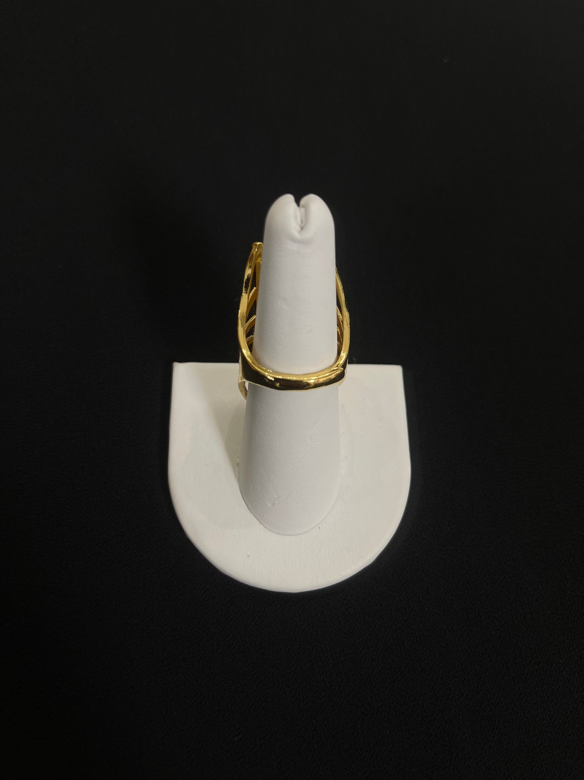 Palestinian Elegance imitated gold Layered Ring with Double Rowed Hearts displayed on white ring stand
