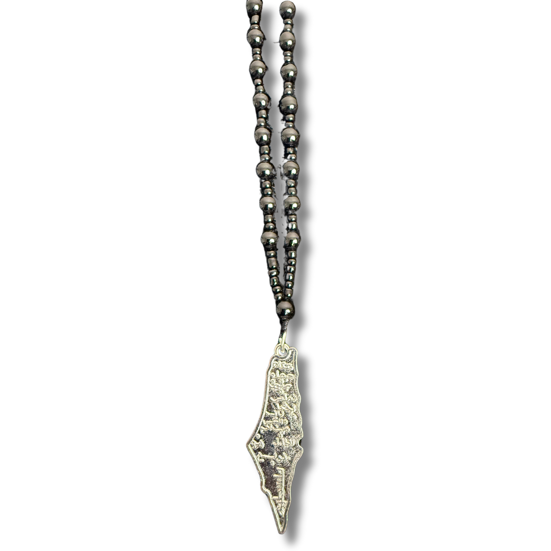 Palestinian Elegance Palestinian black beads necklace with silver map pendant accessory