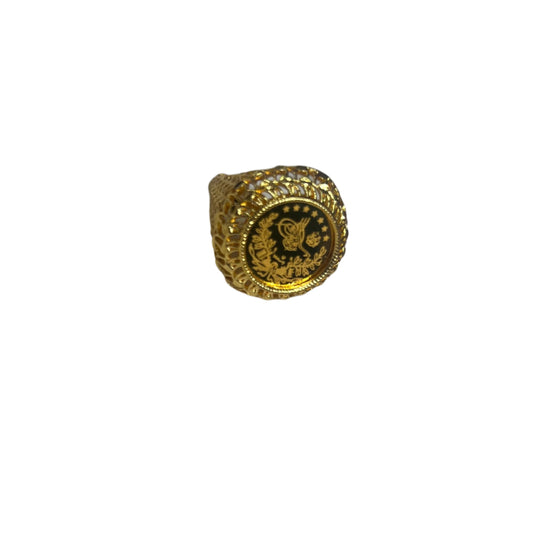 Gold ornate Palestinian coin ring with intricate detailed design by Palestinian Elegance