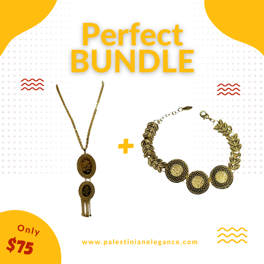 Palestinian Elegance imitated gold bracelet and necklace set perfect bundle for stylish occasions