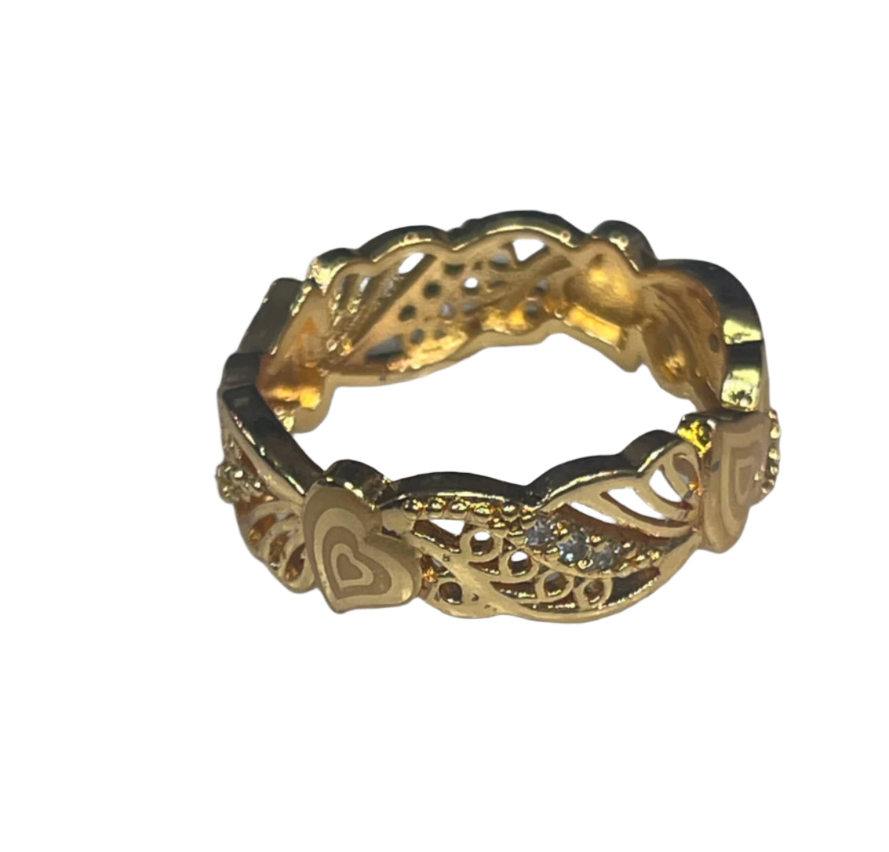 Palestinian embroidered ring gold-tone with intricate heart and filigree design by Palestinian Elegance